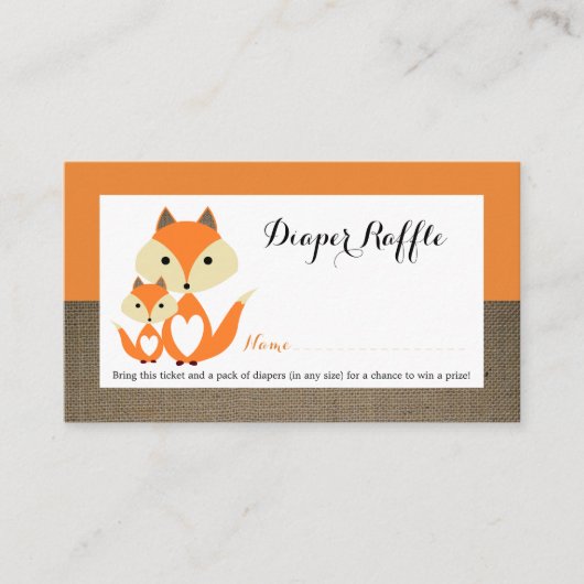 Oranje Fox Burlap Baby shower Luier Raffle Ticket Informatiekaartje (Voorkant)