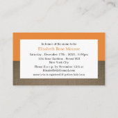 Oranje Fox Burlap Baby shower Ticket Invitation Informatiekaartje (Achterkant)