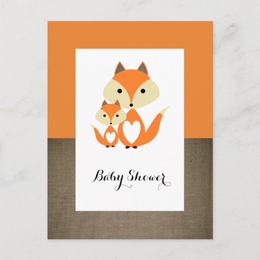 Oranje Fox Burlap Baby shower Uitnodiging (Voorkant)