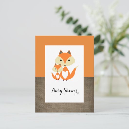 Oranje Fox Burlap Baby shower Uitnodiging (Staand voorkant)