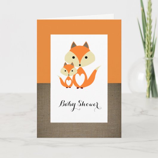 Oranje Fox Burlap Baby shower Uitnodiging (Voorkant)