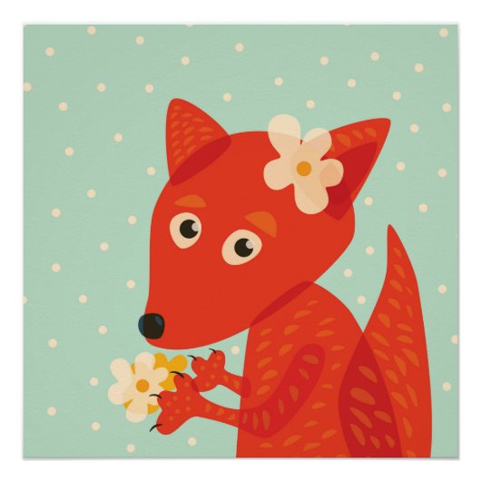 Oranje Fox Kawaii Cute Kinder Poster (Voorkant)