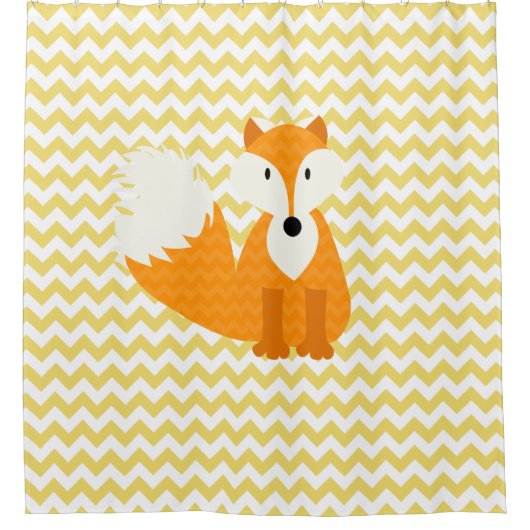 Oranje Fox op gele Chevron Stripes Douchegordijn (Voorkant)