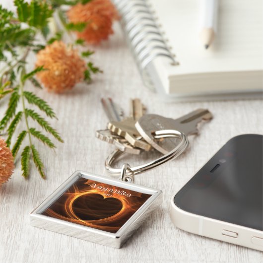 Oranje fractale ontwerpstok sleutelhanger (Zijkant)