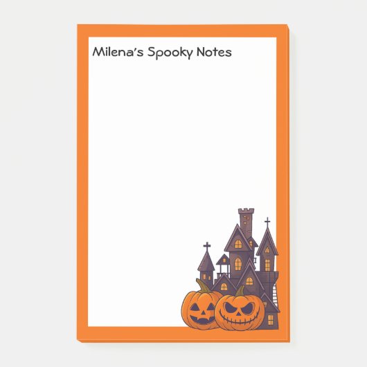 Oranje frame, griezelig huis en pompoenen post-it® notes (Voorkant)