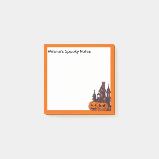 Oranje frame, griezelig huis en pompoenen post-it® notes (Voorkant)