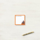 Oranje frame, griezelig huis en pompoenen post-it® notes (Op bureau)