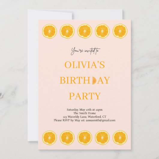 Oranje Fruit Fresh verjaardagsfeest uitnodiging (Voorkant)