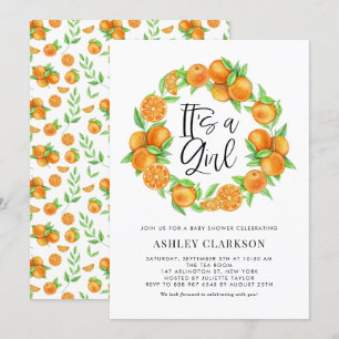 Oranje fruit Grote zomer Het is een meisje Baby sh Kaart