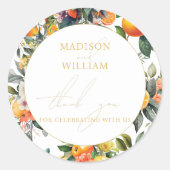 Oranje fruitbruiloft Gepersonaliseerd Dank u Ronde Sticker (Voorkant)