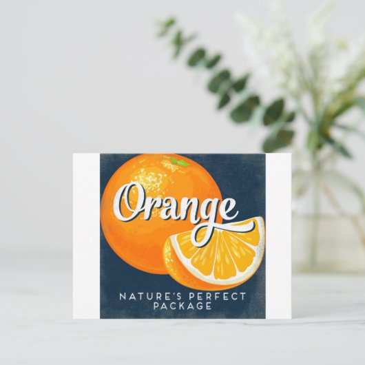 Oranje fruitetiketteringretro briefkaart (Staand voorkant)