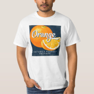 Oranje fruitetiketteringretro t-shirt