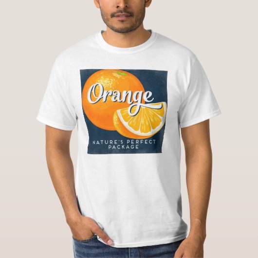 Oranje fruitetiketteringretro t-shirt (Voorkant)
