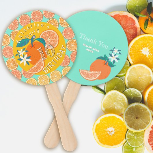 Oranje Fruitige 10de Verjaardag Teal Handwaaier
