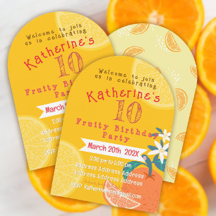 Oranje Fruitige 10e Verjaardagsuitnodiging Kaart