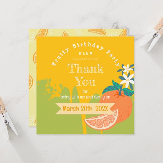 Oranje fruitige verjaardag Dank u (Voorkant / Achterkant in situ)
