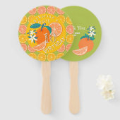 Oranje fruitige verjaardag groen handwaaier (Voorkant en achterkant)