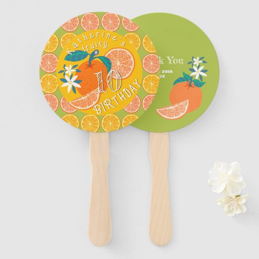 Oranje fruitige verjaardag groen handwaaier (Voorkant en achterkant)