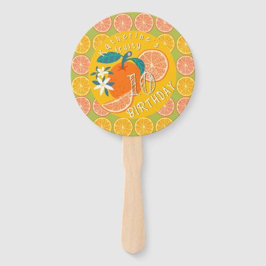 Oranje fruitige verjaardag groen handwaaier (Voorkant)