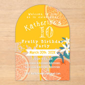 Oranje fruitige verjaardagsuitnodiging acryl uitnodigingen (Voorkant)