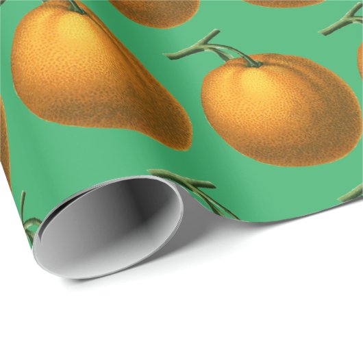 Oranje fruitpatroon met botanische op groen Cadeaupapier (Rol Hoek)