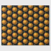  Oranje fruitpatroon op zwarte bodem Cadeaupapier (Vlak)