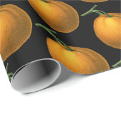  Oranje fruitpatroon op zwarte bodem Cadeaupapier (Rol Hoek)