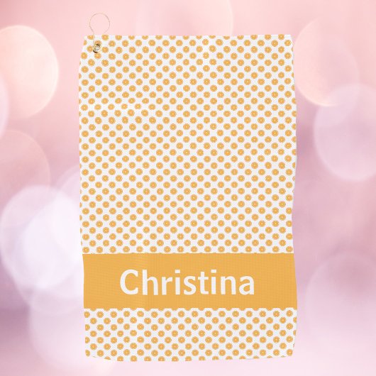 Oranje fruitpatroon personaliseren golfhanddoek