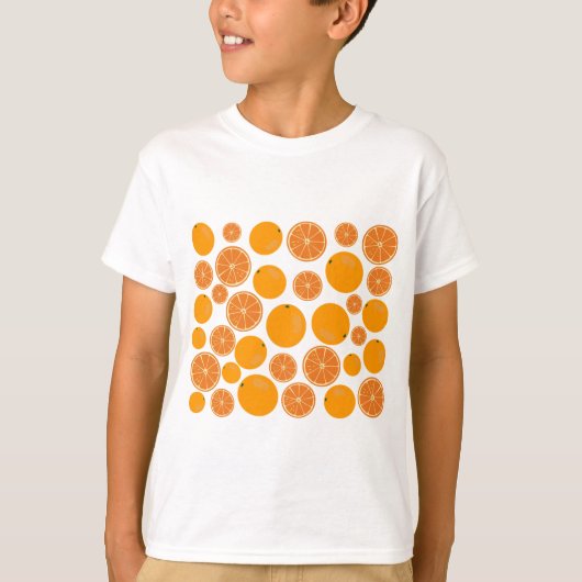 Oranje fruitpatroon t-shirt (Voorkant)