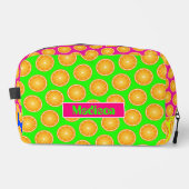 Oranje fruitplakken neon kleuren custom Naam Toilettasje (Voorkant)