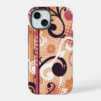 Oranje Frutiger Metro Bloemmotief iPhone 15 Case