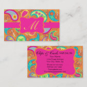 Oranje Fuchsia Pink Modern Paisley Monogram Visitekaartje (Voorkant / Achterkant)