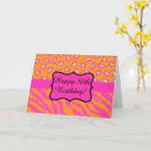 Oranje Fuchsia Pink Zebra Leopard 30e verjaardag Kaart (Gele Bloem)
