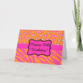 Oranje Fuchsia Pink Zebra Leopard 30e verjaardag Kaart (Voorkant)