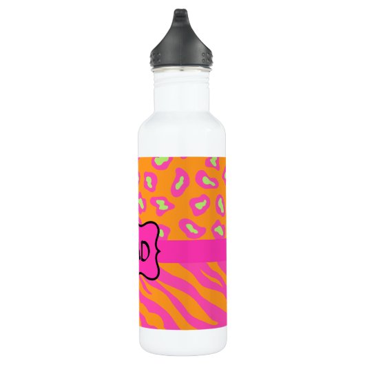 Oranje & Fuchsia Roze Zebra & Cheetah Huid Aangepa Waterfles (Rechts)