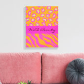 Oranje & Fuchsia Roze Zebra en Cheetah Gepersonali Canvas Afdruk (Insitu (Woonkamer))