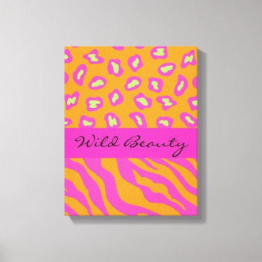 Oranje & Fuchsia Roze Zebra en Cheetah Gepersonali Canvas Afdruk (Voorkant)