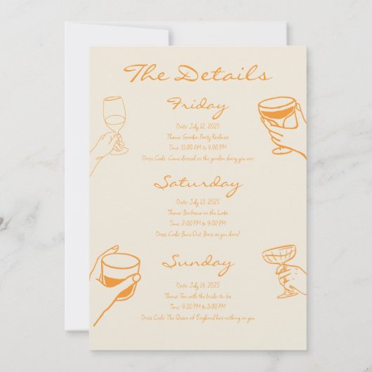 Oranje Fun Beach vrijgezellenfeest uitnodiging (Achterkant)