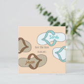 Oranje Fun Flip Flop Wedding Save the Date (Staand voorkant)