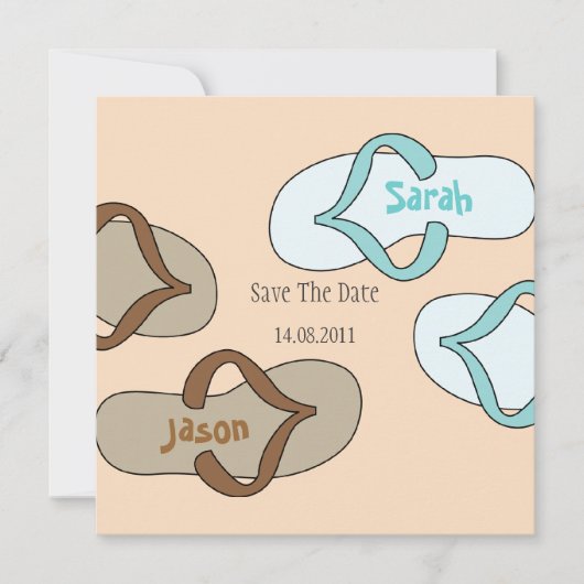 Oranje Fun Flip Flop Wedding Save the Date (Voorkant)
