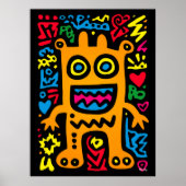 Oranje Funky Alien - Neon Pop Art Quirky Creature Poster (Voorkant)