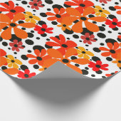 Oranje funky bloemen & zwarte stippen cadeaupapier (Hoek)