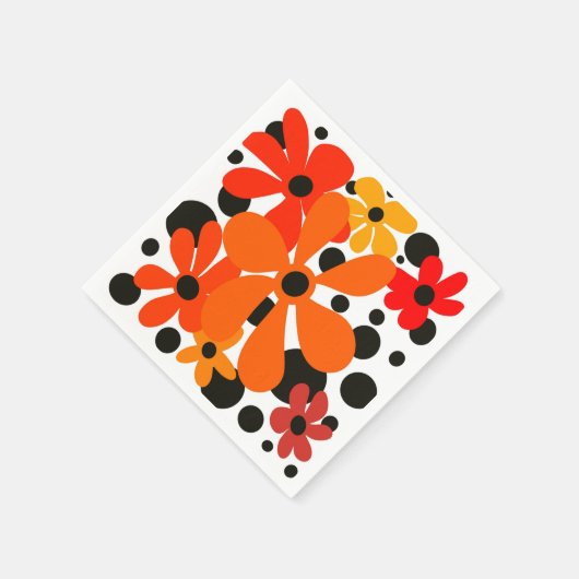 Oranje funky bloemen & zwarte stippen servet (Hoek)