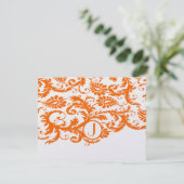 Oranje Funky Damask Response Kaarten RSVP Kaartje (Staand voorkant)