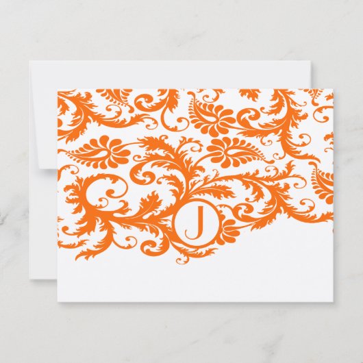 Oranje Funky Damask Response Kaarten RSVP Kaartje (Voorkant)