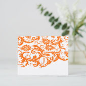 Oranje Funky Damask Response Kaarten RSVP Kaartje (Staand voorkant)