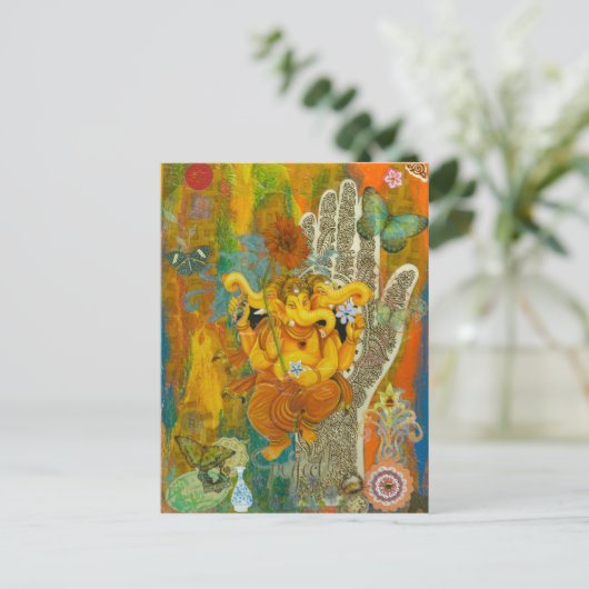 Oranje Ganesha Briefkaart (Staand voorkant)
