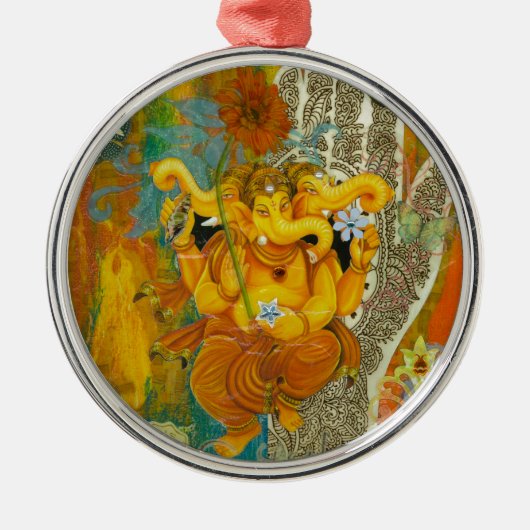 Oranje Ganesha Metalen Ornament (Voorkant)