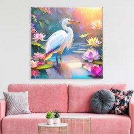 Oranje Gebekt Witte Reiger Fantasie Vogel  Canvas Afdruk