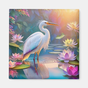 Oranje Gebekt Witte Reiger Fantasie Vogel Magneet